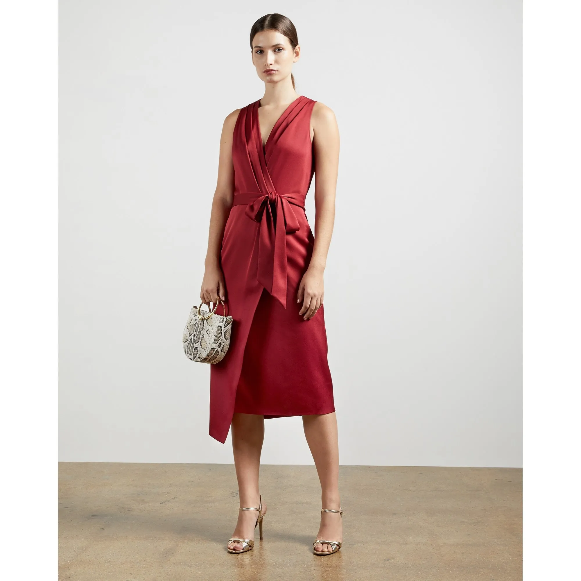 Women Wmd-Chrisey-Fixed Wrap Midi Dress - Red