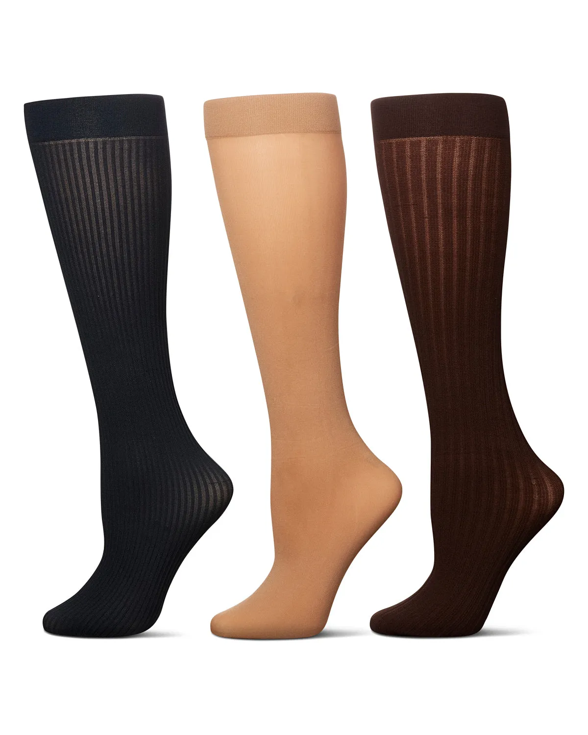 Women's 3 Pair Pack Fine Rib/Solid/ Wide Rib Trouser Socks