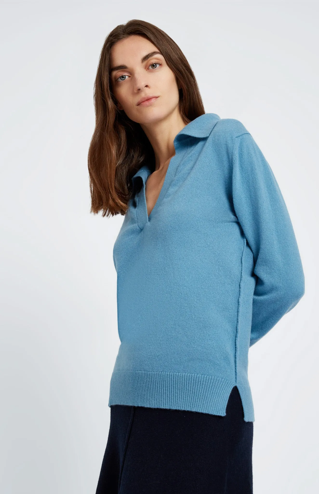 Women's Polo-style Cashmere Jumper In Blue Smoke