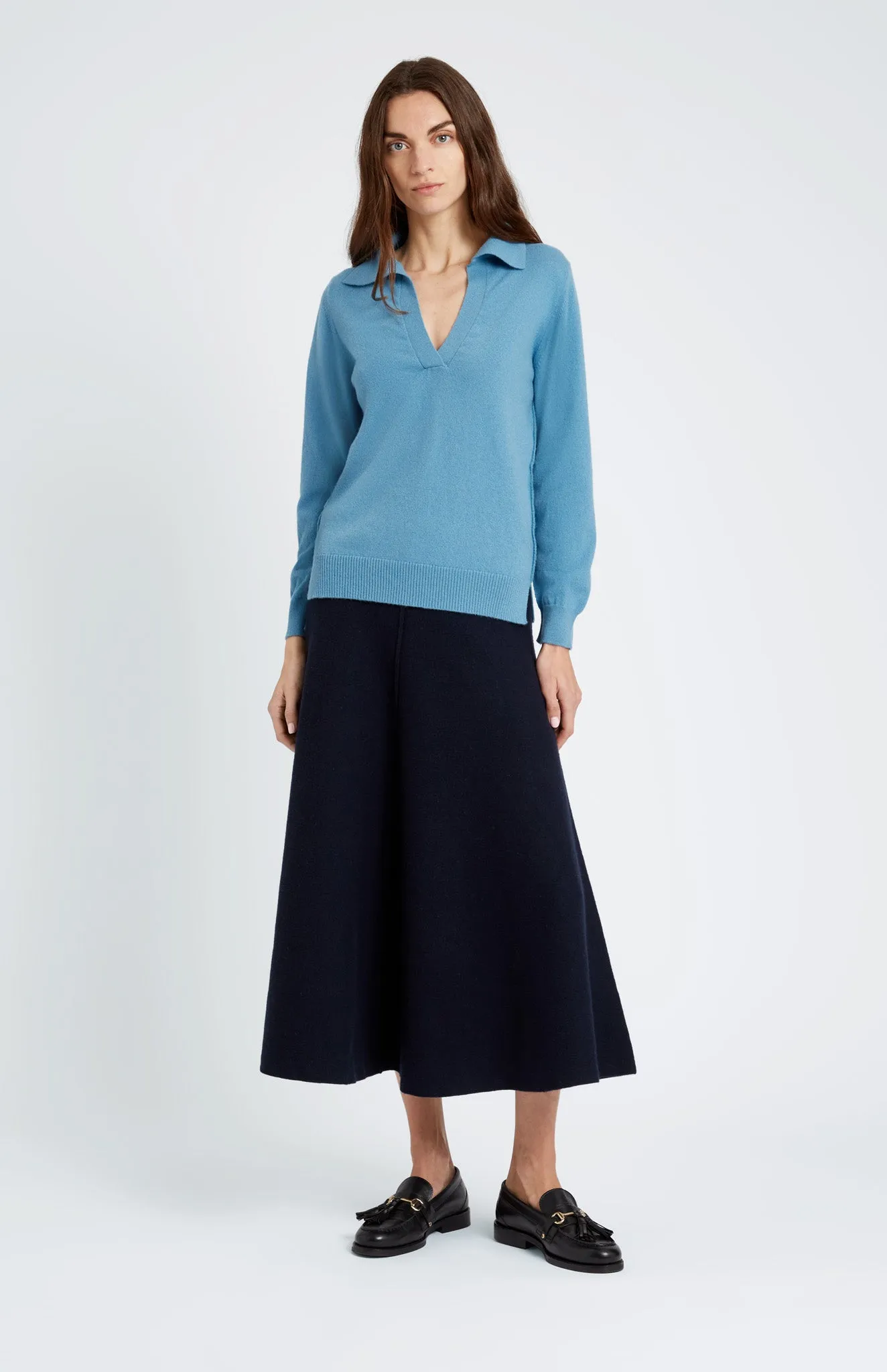 Women's Polo-style Cashmere Jumper In Blue Smoke