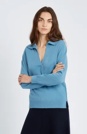 Women's Polo-style Cashmere Jumper In Blue Smoke