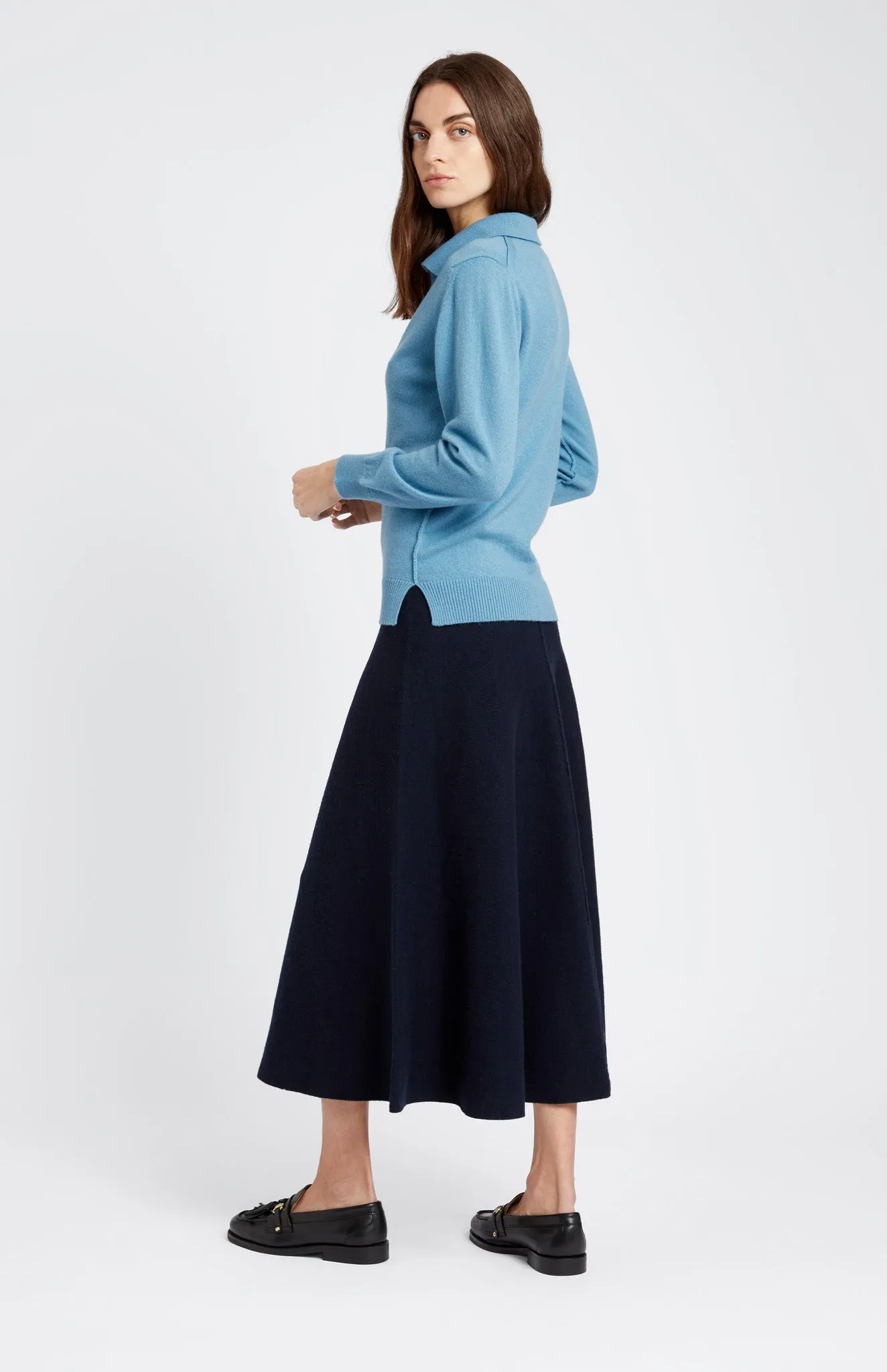 Women's Polo-style Cashmere Jumper In Blue Smoke