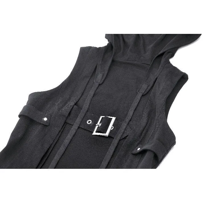 Women's Punk Buckle Strap Vest with Hood