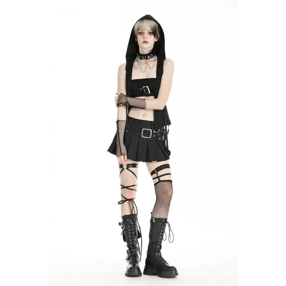 Women's Punk Buckle Strap Vest with Hood