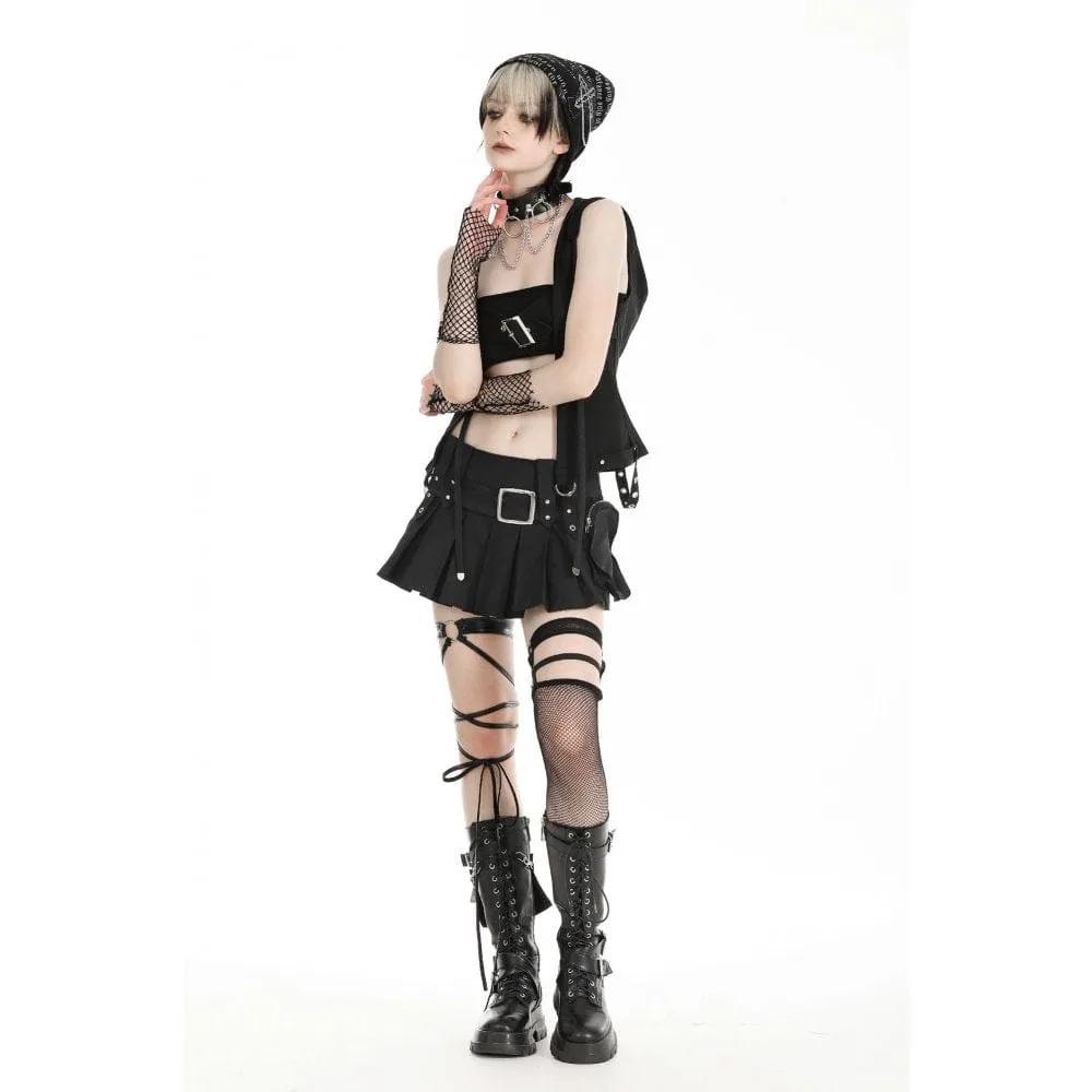 Women's Punk Buckle Strap Vest with Hood