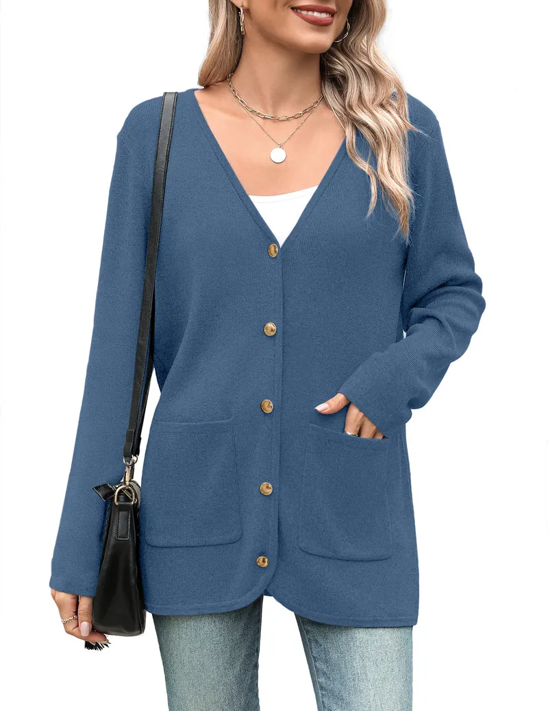 Zeagoo Women's V Neck Button Long Cardigan Sweater